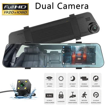 4.5 In Mirror Recorder HD 1080p oyna avtomobil Dash shisha Dual Lens Video qora quti avtomobil DVR Dash kamera Loop qayd