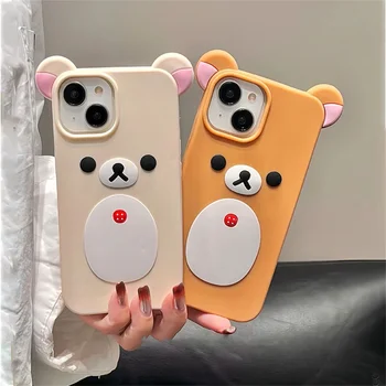 IPhone uchun Koreya Cute 3D multfilm ayiq Silikon telefon Case 15 14 13 12 Pro Max 11 go'zal kulgili Anime olinishiga yumshoq qopqoqni Funda