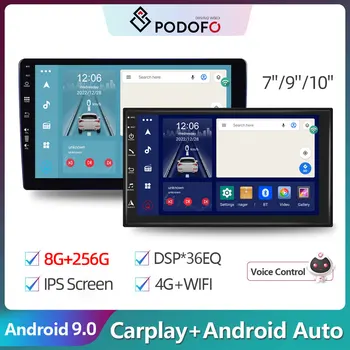 Podofo 8Core 2 + 32G Android avtomobil radio Stereo 9 dyuymli IPS sensorli ekran AI GPS navigatsiya Carplay DSP avtomobil Video Multimedia pleer
