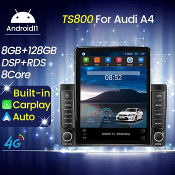 8 + 128GB 2din Audi A4 S4 B7 B6 RS4 uchun Tesla uslubi ekran uchun Android avtomobil radio Stereo 2002-2008 Multimedia Player GPS 4G LTE DSP